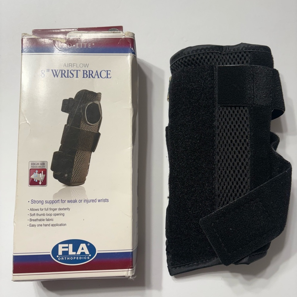 8” wrist brace pro lite airflow large/xL right side black color, fla orthopedic